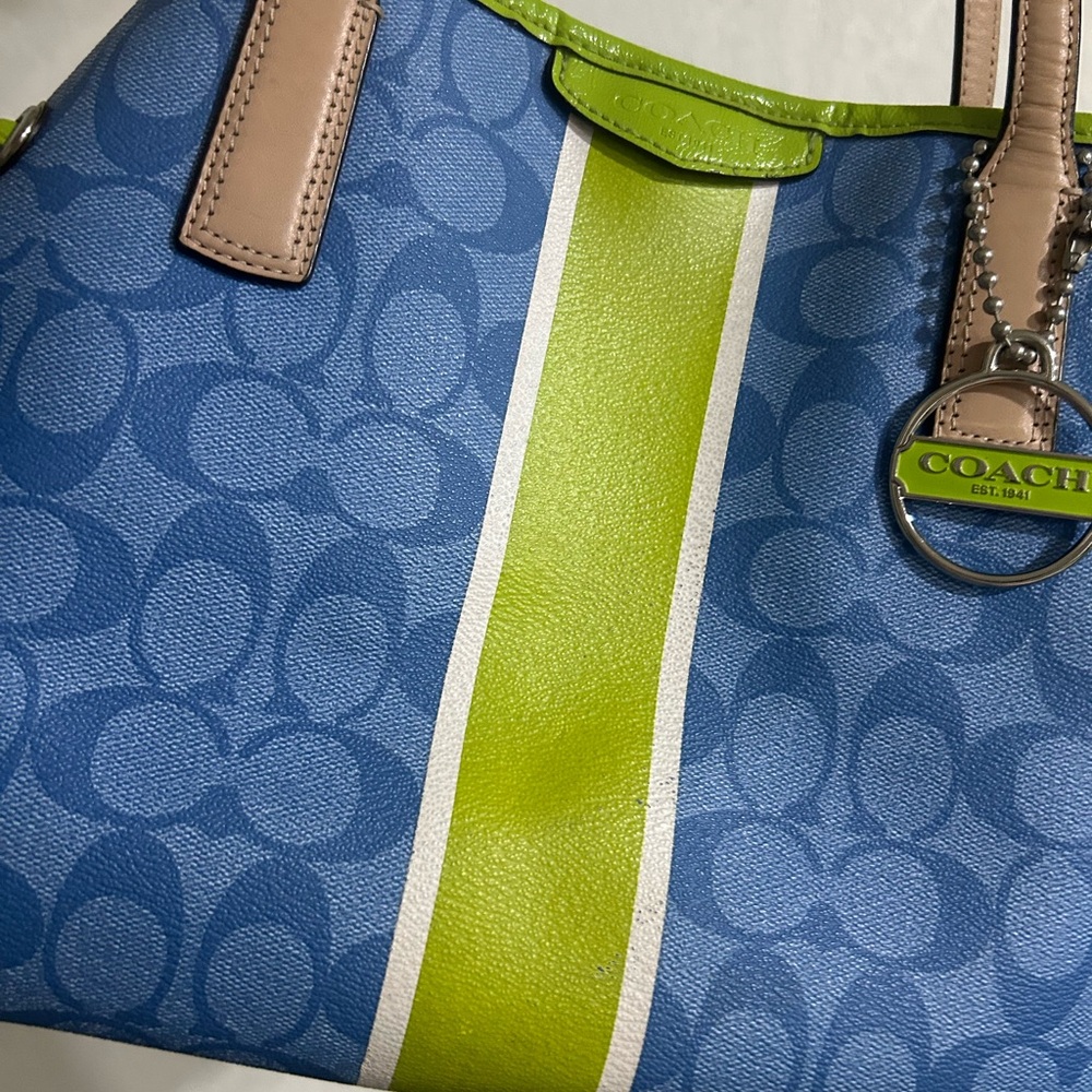 Coach Blue and Green Shoulder Bag with Signature Pattern